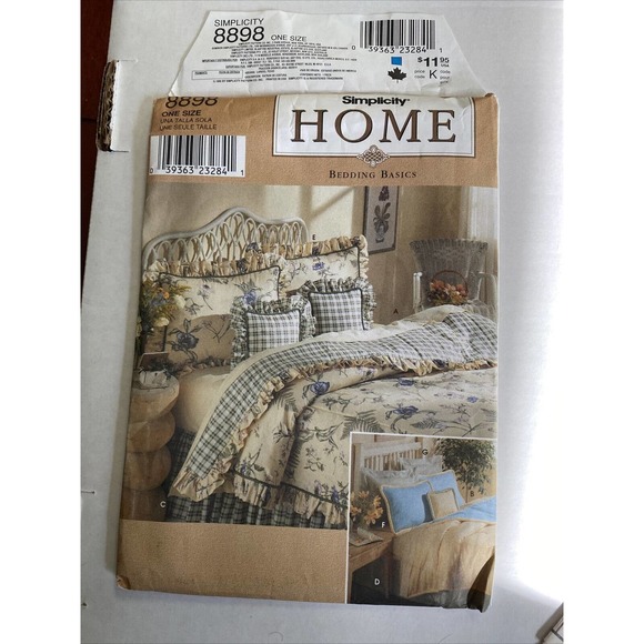 UNCUT NEW - SIMPLICITY COMFORTER DUST RUFFLE PILLOW SHAM CRAFT PATTERN 8898 - Picture 2 of 5